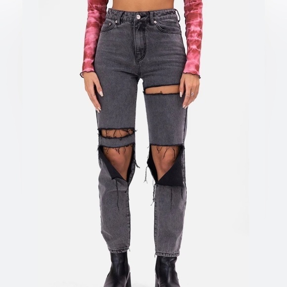 Adika Davis Distressed Black Grey Jeans Size Large NWT - Picture 1 of 11